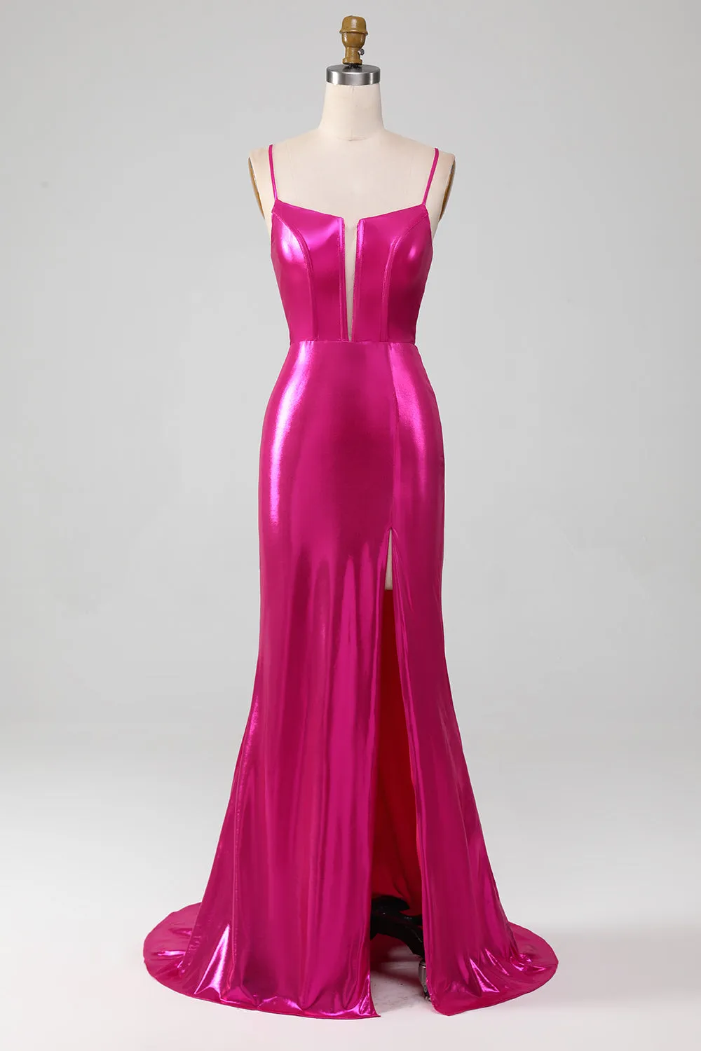 Sparkly Hot Pink Mermaid Simple Long Prom Dress With Slit sold by Zapaka