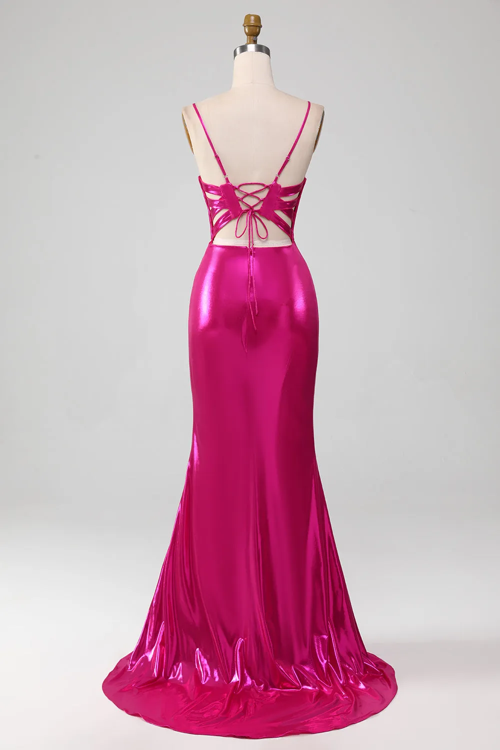 Sparkly Hot Pink Mermaid Simple Long Prom Dress With Slit sold by Zapaka product image thumbnail 2