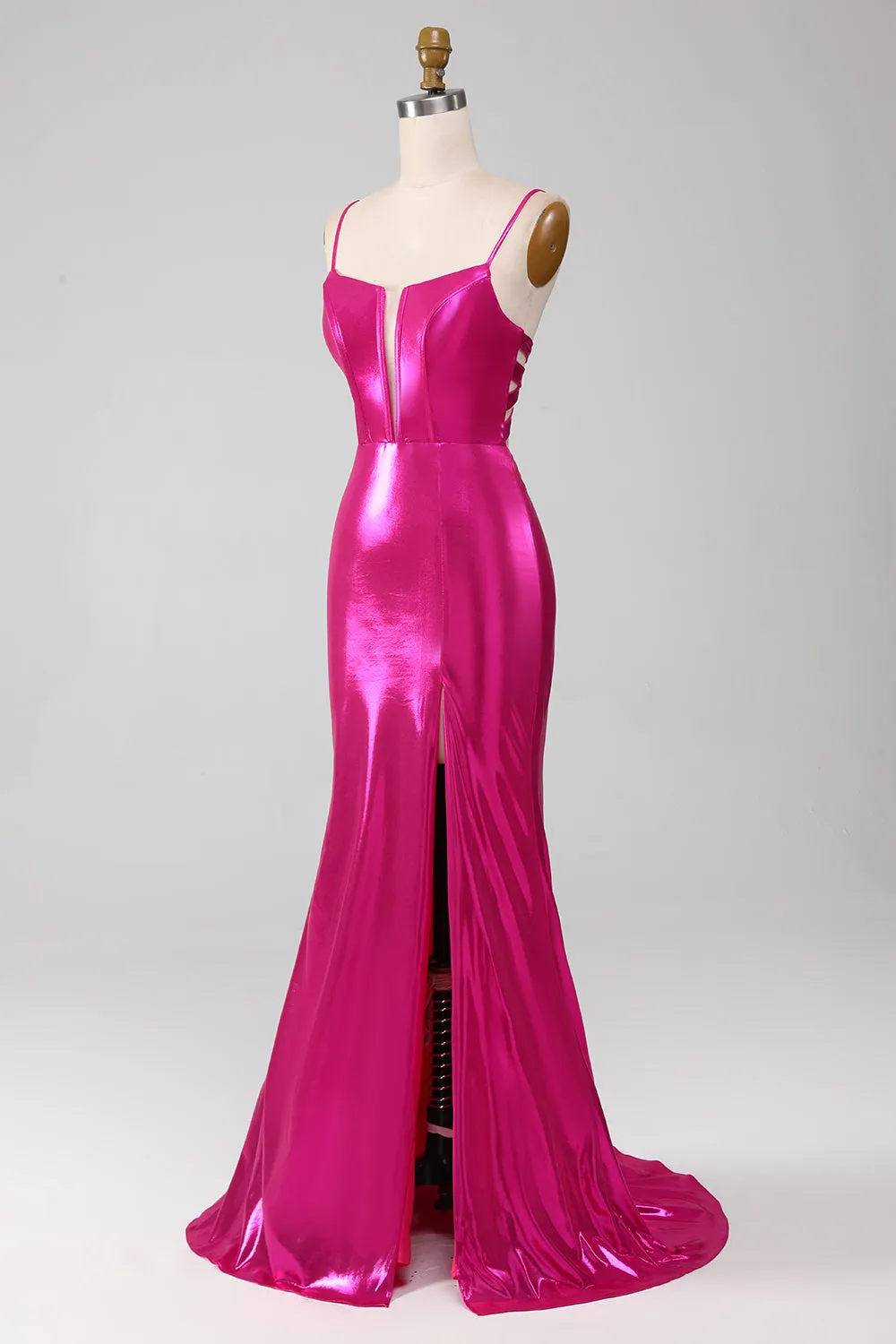 Sparkly Hot Pink Mermaid Simple Long Prom Dress With Slit sold by Zapaka product image thumbnail 3
