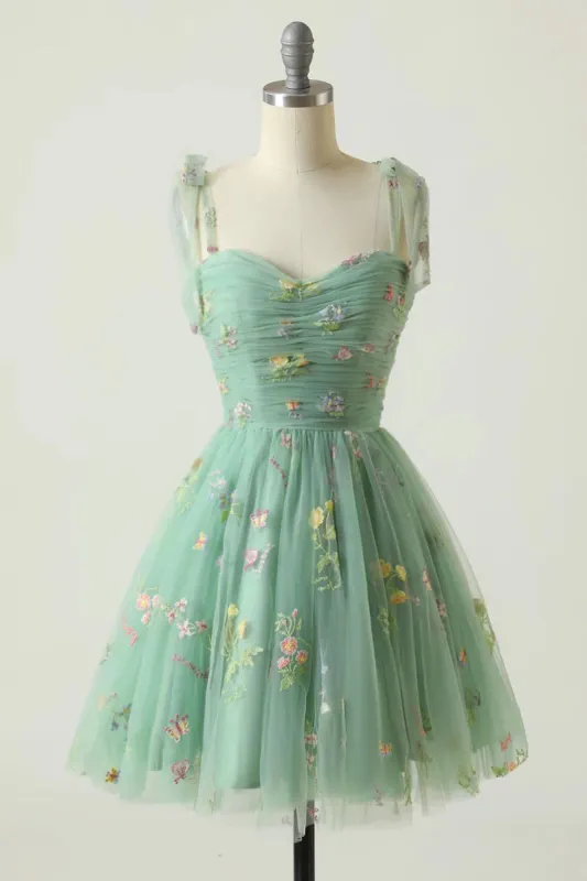 Green Short A-Line Homecoming Dress With Embroidery sold by Zapaka