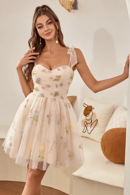 Cute A Line Spaghetti Straps Champagne Homecoming Dress with Embroidery sold by Zapaka