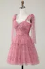 Blush Printed A-Line Short Tulle Homecoming Dress sold by Zapaka