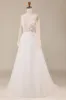 A Line Deep V-Neck Ivory Tulle Sweep Train Wedding Dress with Lace sold by Zapaka