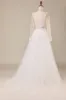 A Line Deep V-Neck Ivory Tulle Sweep Train Wedding Dress with Lace sold by Zapaka