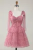 Blush Printed A-Line Short Tulle Homecoming Dress sold by Zapaka