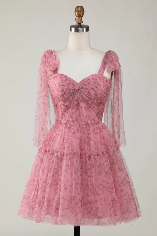 Blush Printed A-Line Short Tulle Homecoming Dress sold by Zapaka