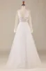 A Line Deep V-Neck Ivory Tulle Sweep Train Wedding Dress with Lace sold by Zapaka