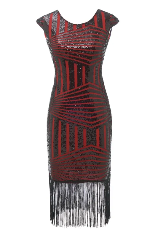 Red Round Neck 1920s Flapper Dress made by Zapaka
