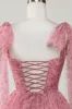 Blush Printed A-Line Short Tulle Homecoming Dress sold by Zapaka