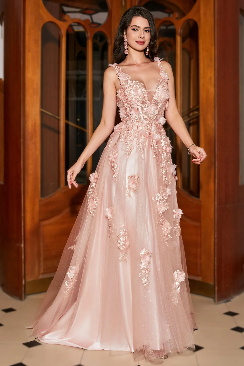 A-Line Spaghetti Straps Blush Long Prom Dress with Appliques sold by Zapaka product image thumbnail 5
