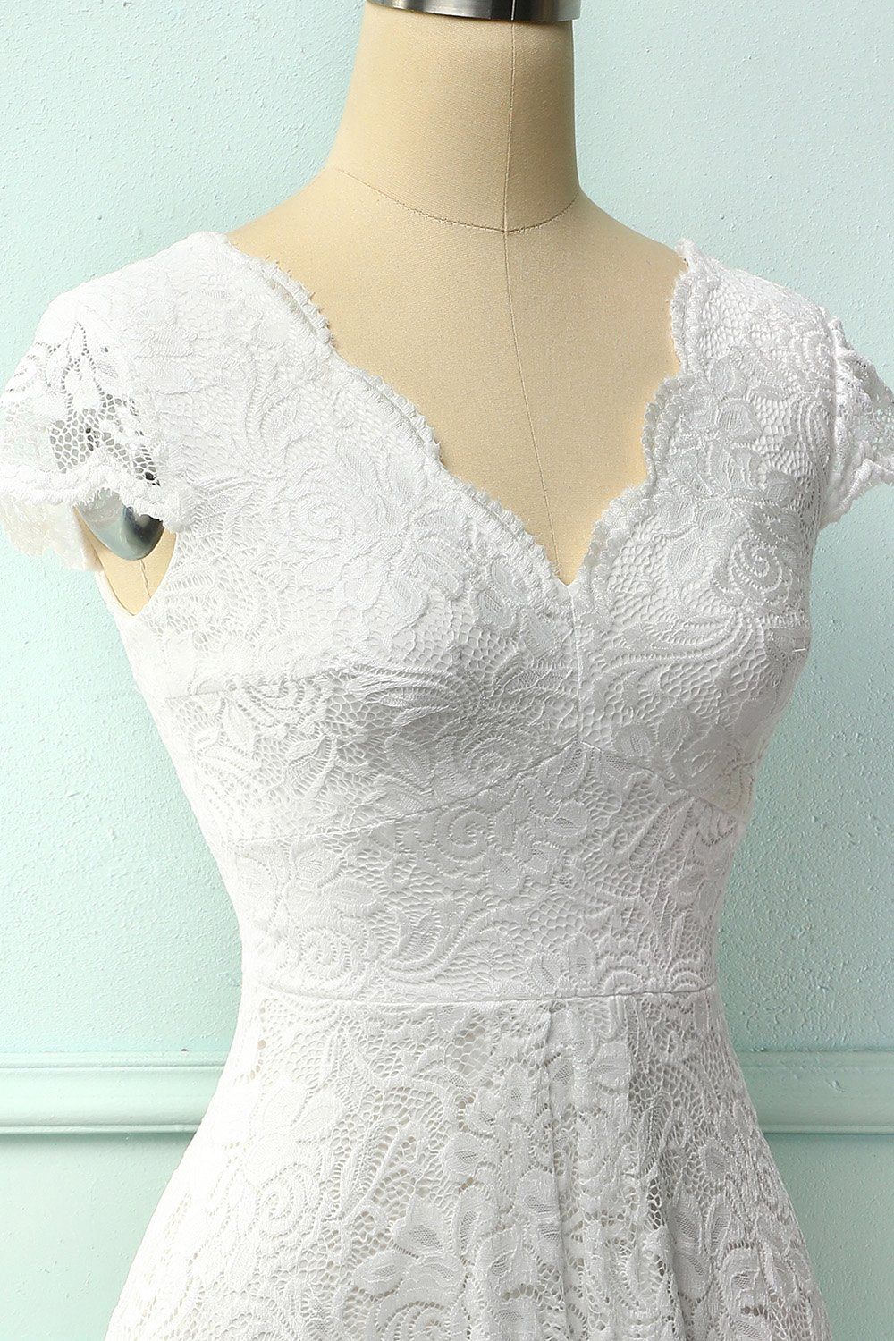 White V Neck Midi Vintage Lace Formal Dress sold by Zapaka product image thumbnail 3