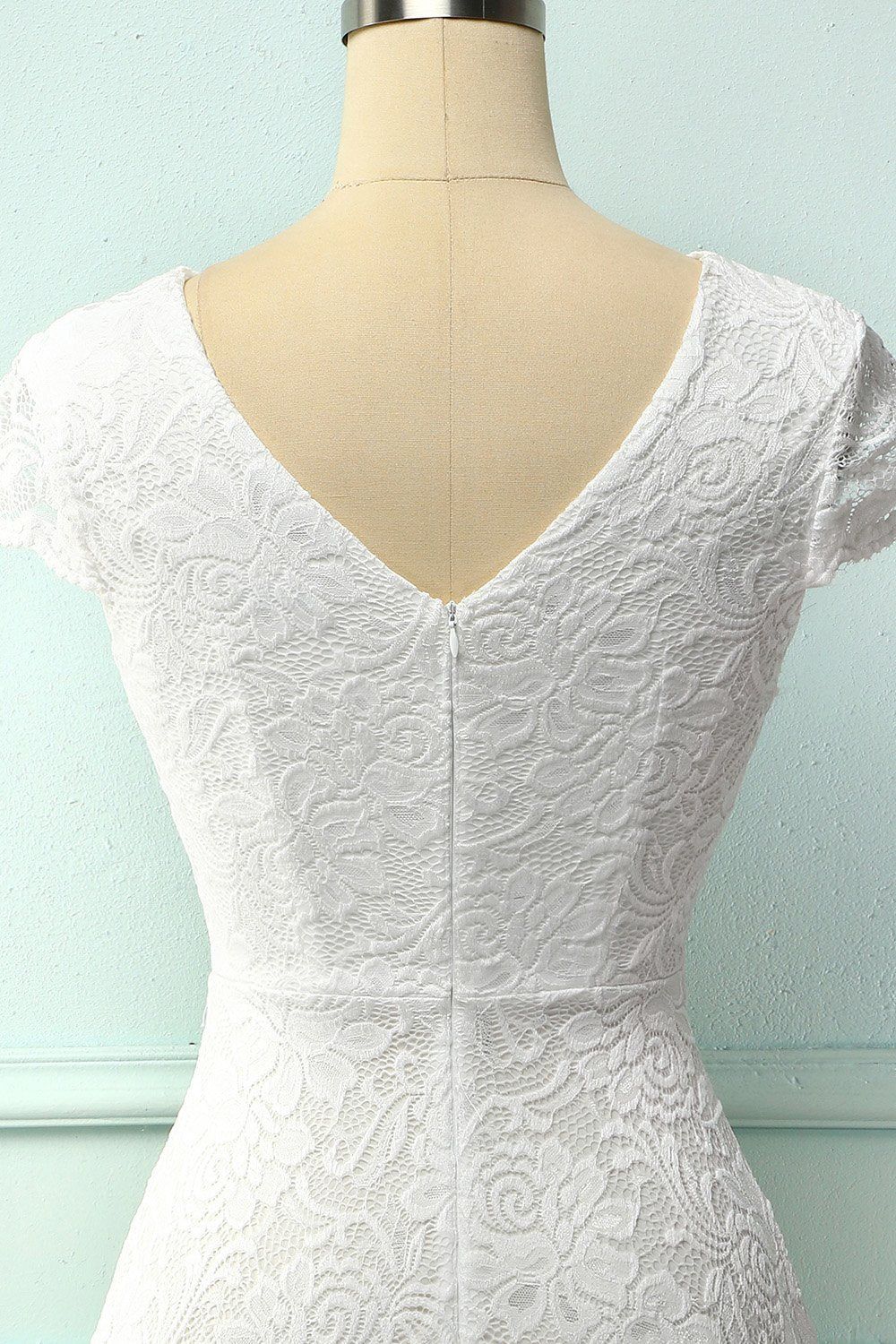 White V Neck Midi Vintage Lace Formal Dress sold by Zapaka product image thumbnail 4