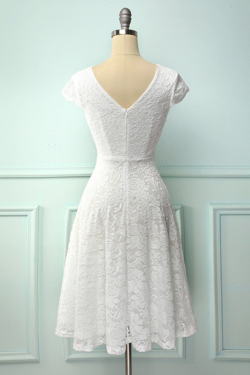 White V Neck Midi Vintage Lace Formal Dress sold by Zapaka product image thumbnail 2
