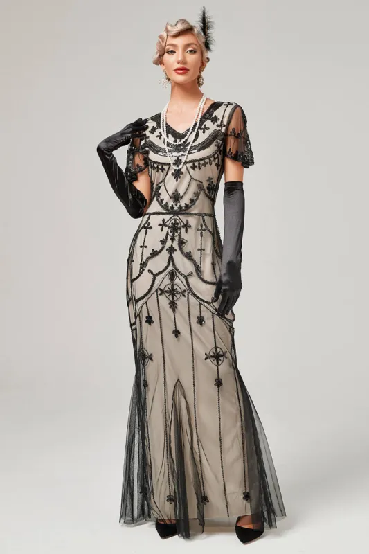 Ivory Sequins Long 1920s Flapper Dress sold by Zapaka