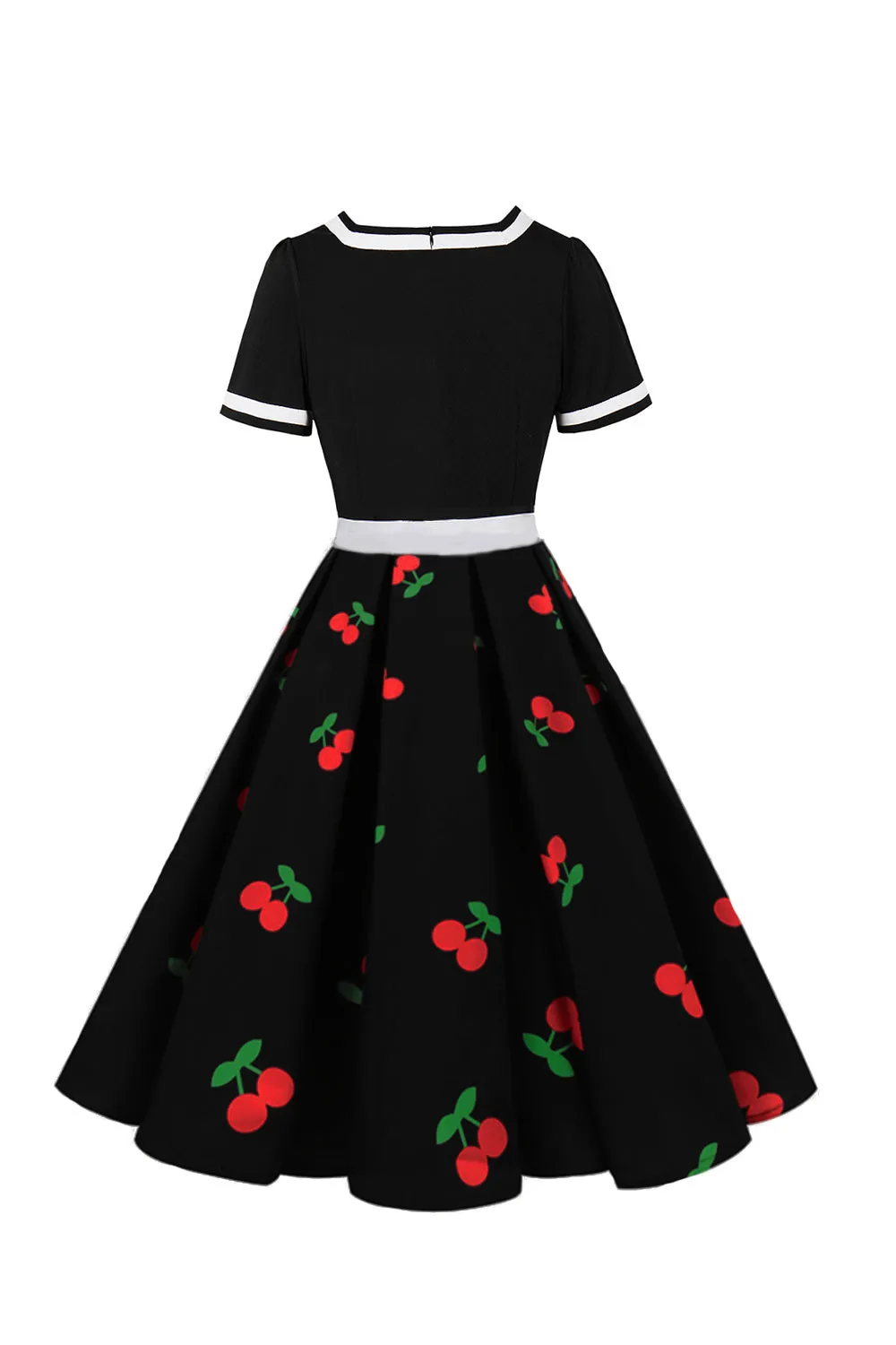 V Neck Black Print Vintage Dress With Short Sleeves sold by Zapaka product image thumbnail 2