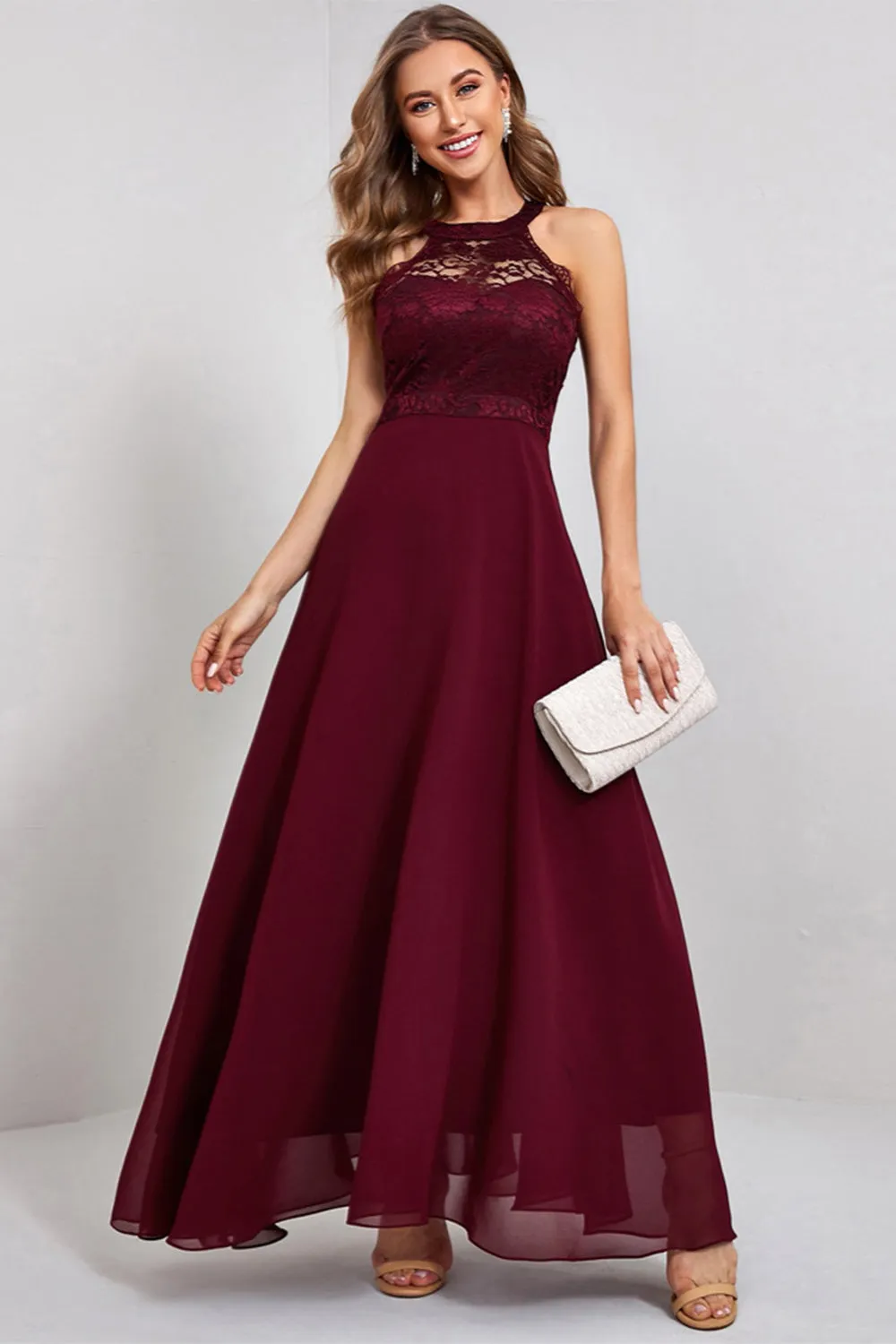 Burgundy Long Lace Party Dress sold by Zapaka
