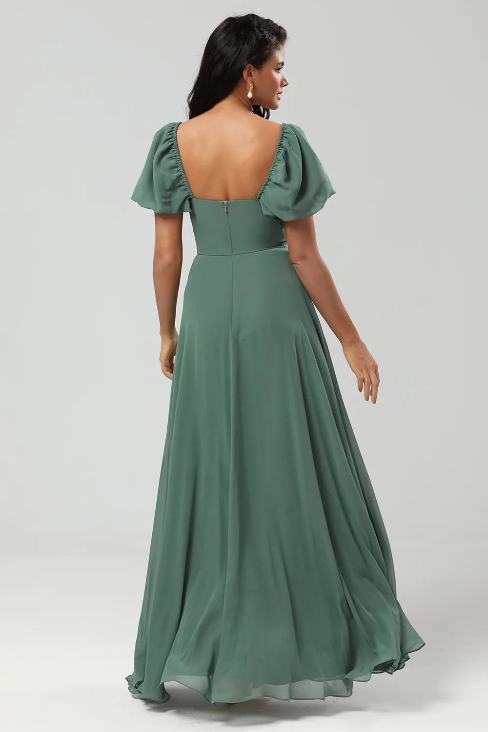 Chiffon Puff Sleeves A Line Green Bridesmaid Dress sold by Zapaka product image thumbnail 2