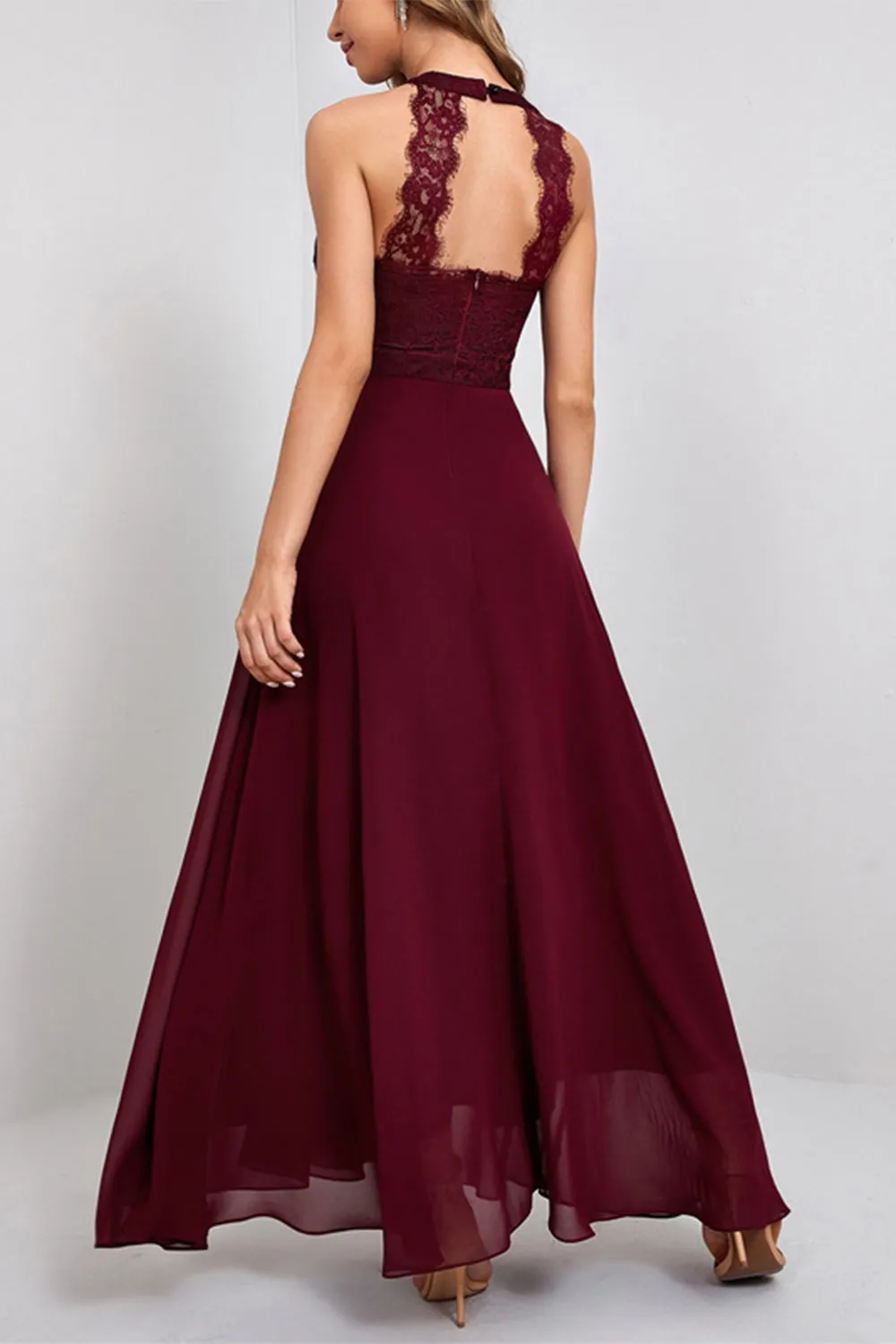 Burgundy Long Lace Party Dress sold by Zapaka product image thumbnail 2