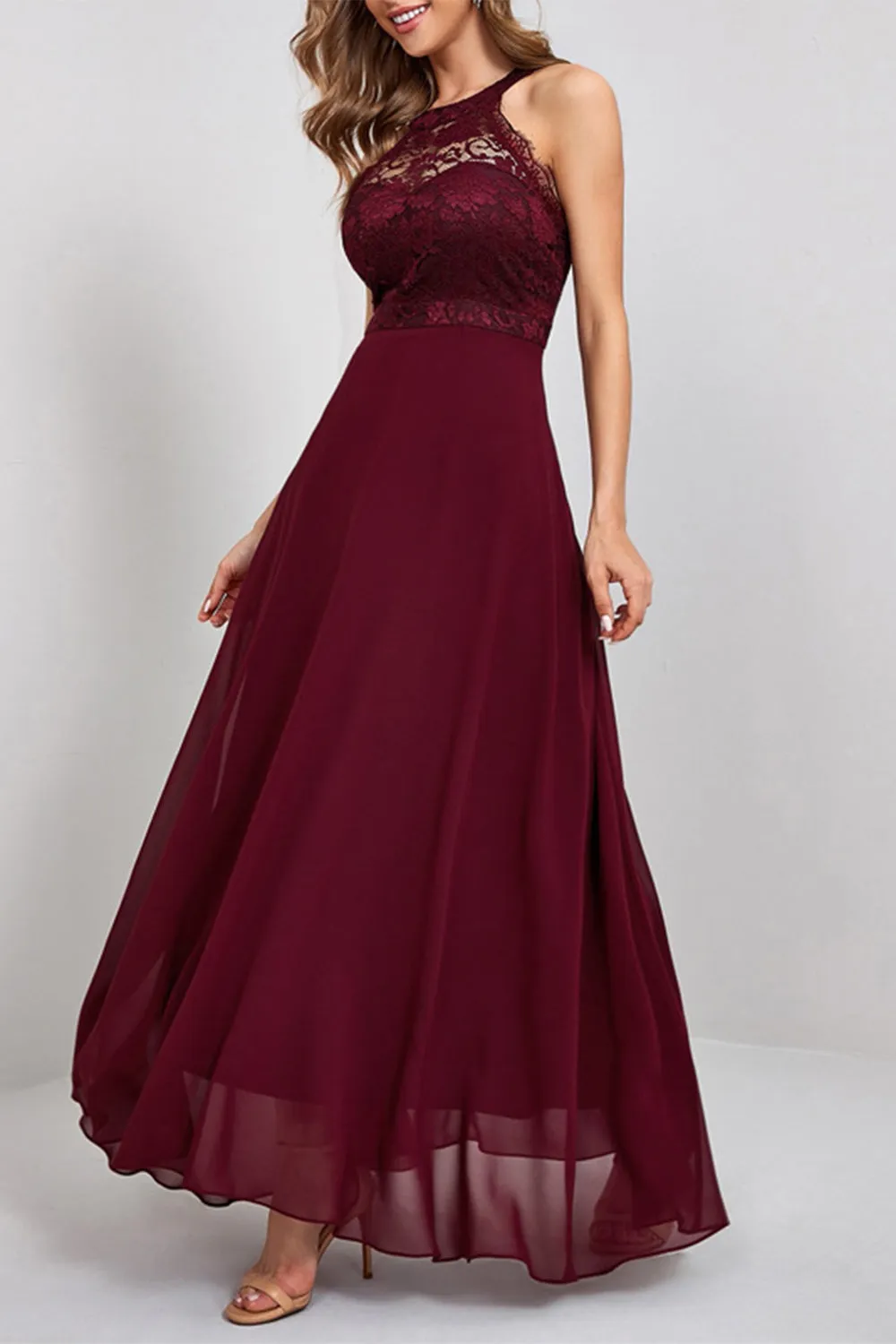 Burgundy Long Lace Party Dress sold by Zapaka product image thumbnail 3