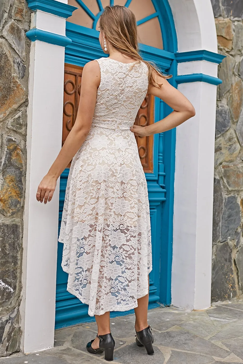 V Neck High Low Lace Dress sold by Zapaka product image thumbnail 2