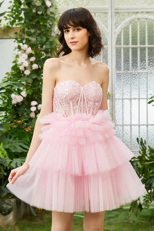 A-Line Sweetheart Pink Short Homecoming Dress sold by Zapaka