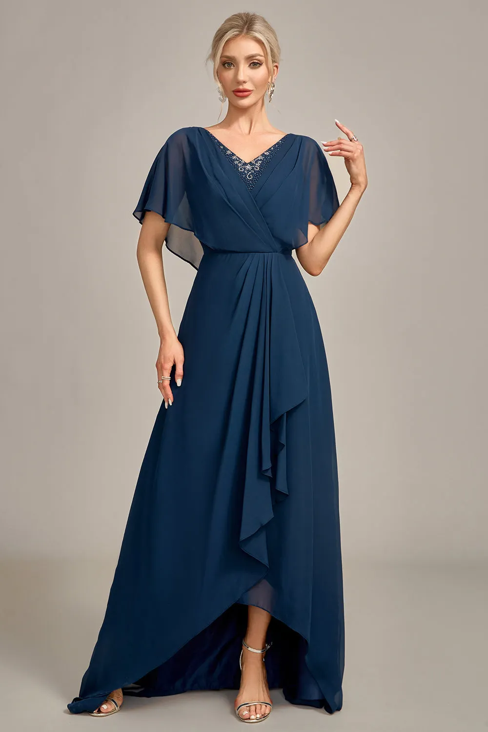 Navy A-Line Asymmetrical Sequins Mother of the Bride Dress With Beading sold by Zapaka