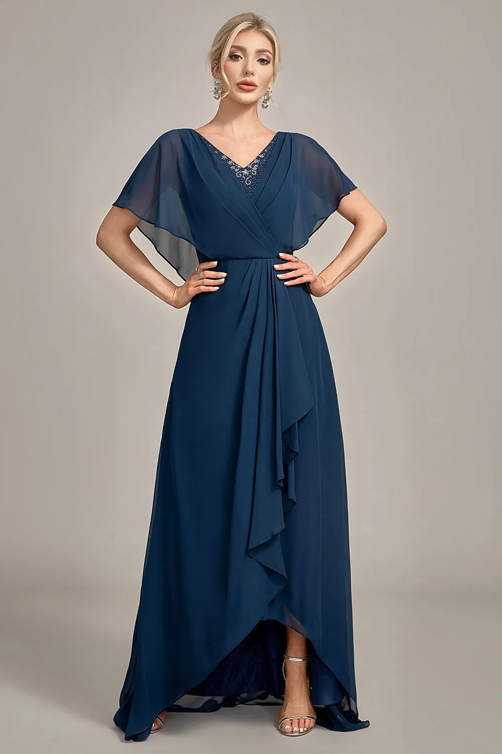 Navy A-Line Asymmetrical Sequins Mother of the Bride Dress With Beading sold by Zapaka product image thumbnail 3