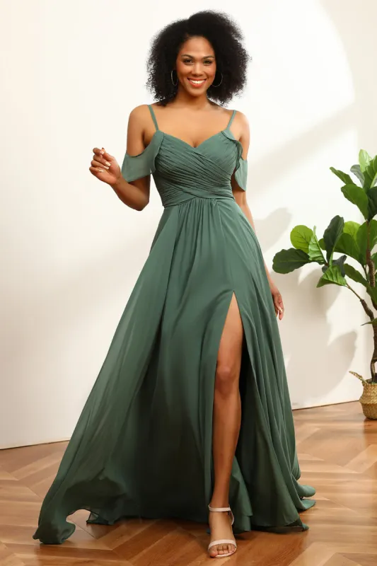 Eucalyptus Ruched Lace-Up Back Long Chiffon Bridesmaid Dress sold by Zapaka