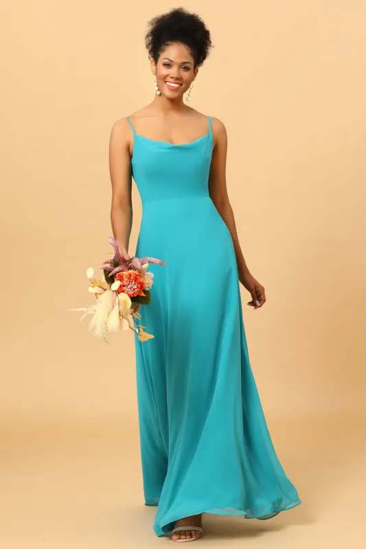 Spaghetti Straps Chiffon Jade Bridesmaid Dress sold by Zapaka