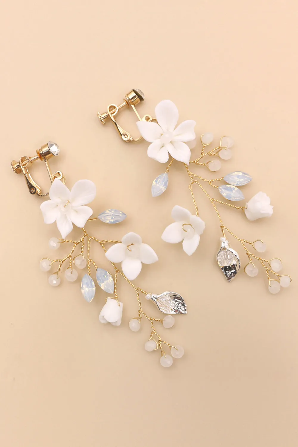 Fairy White Ceramic Flower Bridal Ear Clips sold by Zapaka product image thumbnail 3
