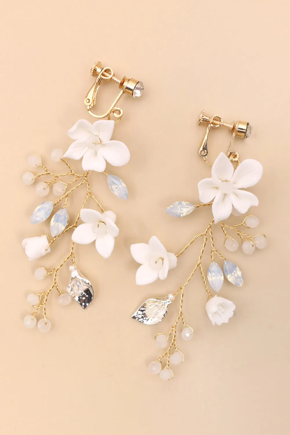 Fairy White Ceramic Flower Bridal Ear Clips sold by Zapaka product image thumbnail 4