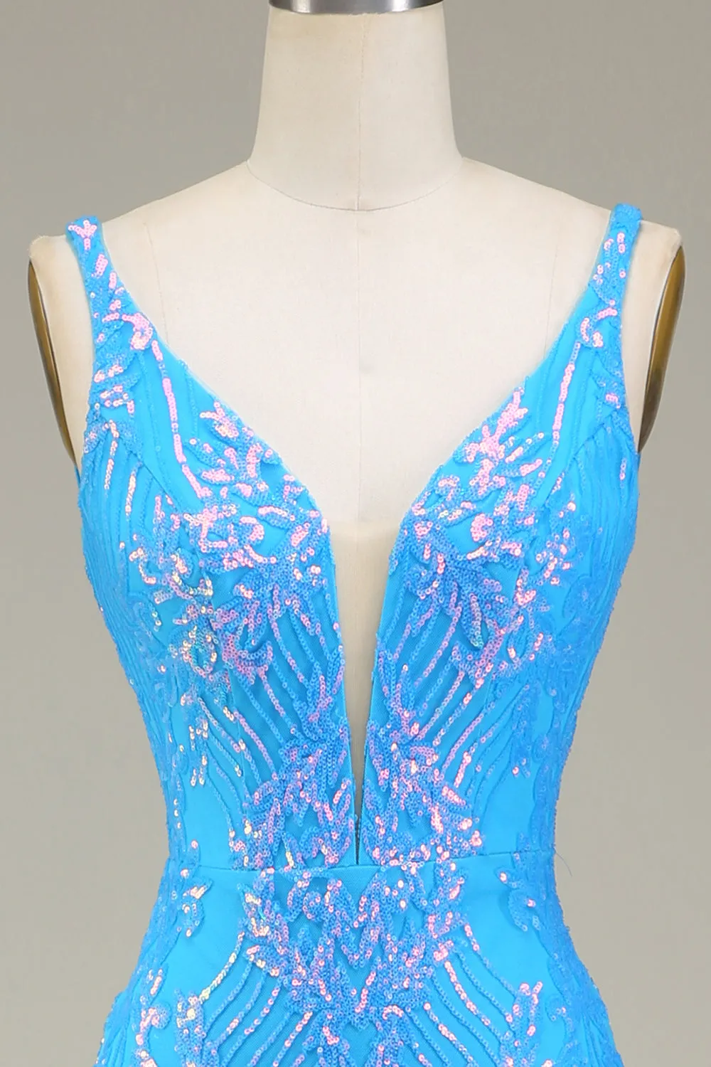 Sparkly Blue Deep V-neck Mermaid Prom Dress sold by Zapaka product image thumbnail 4