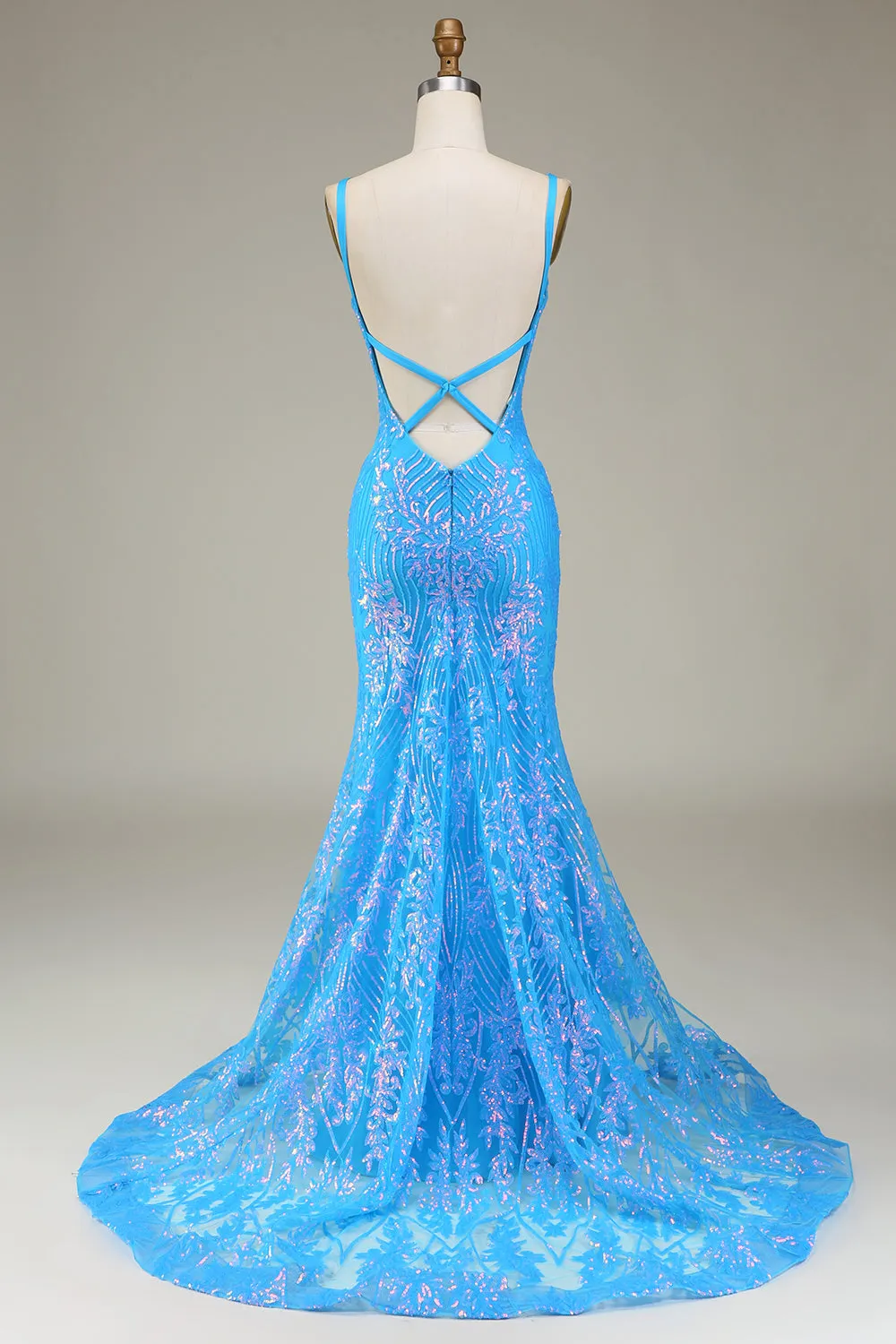 Sparkly Blue Deep V-neck Mermaid Prom Dress sold by Zapaka product image thumbnail 2