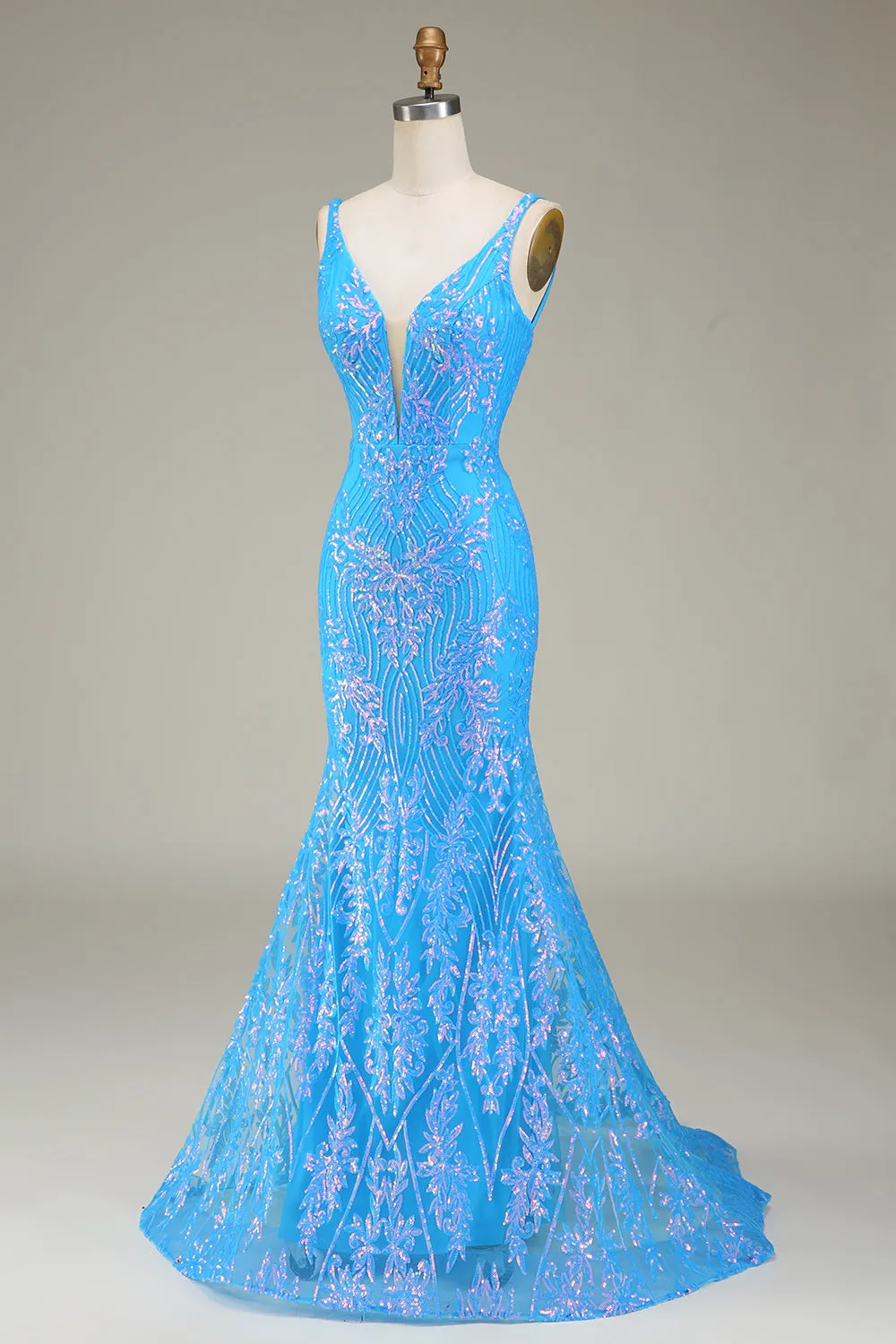 Sparkly Blue Deep V-neck Mermaid Prom Dress sold by Zapaka product image thumbnail 3