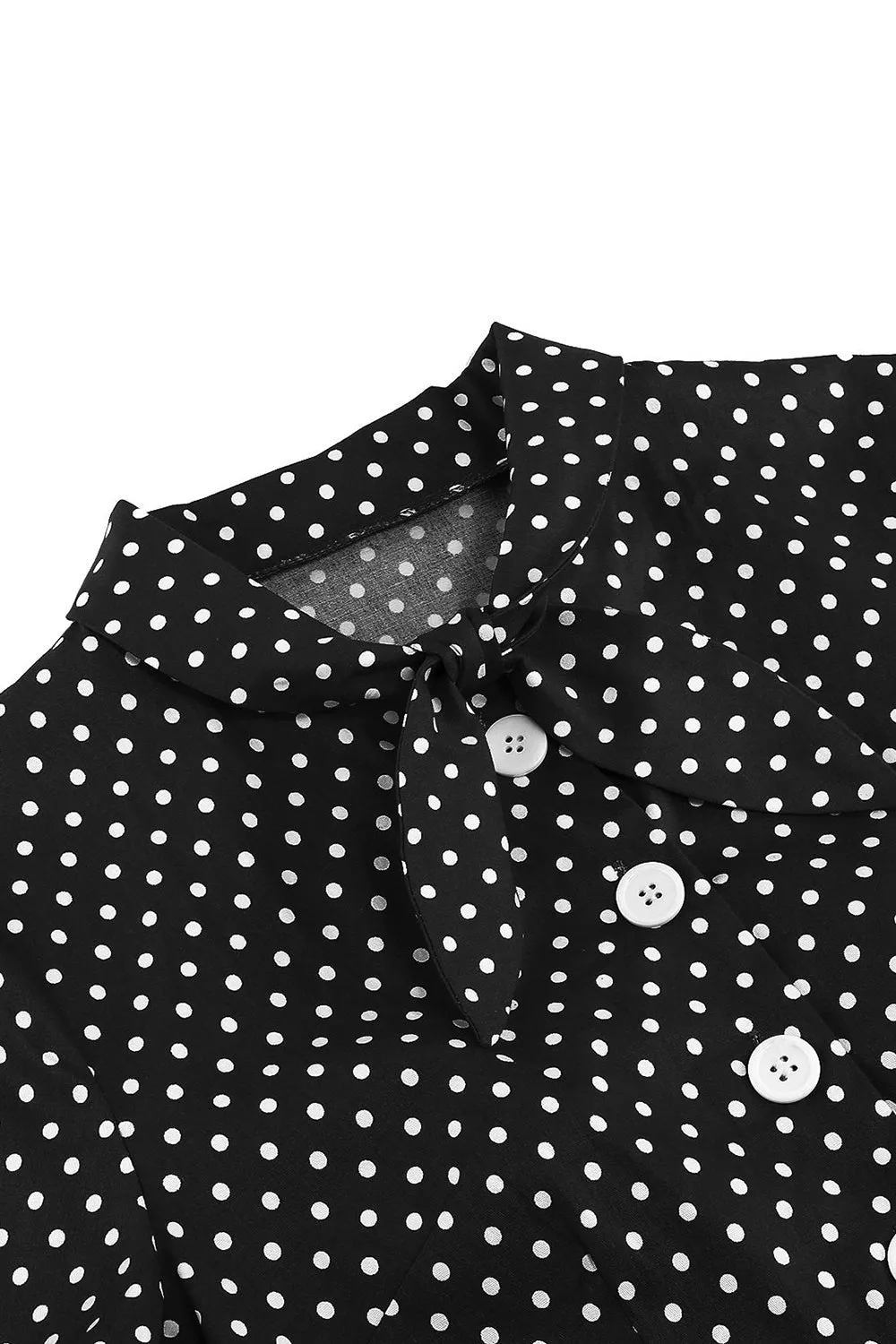 Black Polka Dots Vintage Dress With Short Sleeves sold by Zapaka product image thumbnail 5