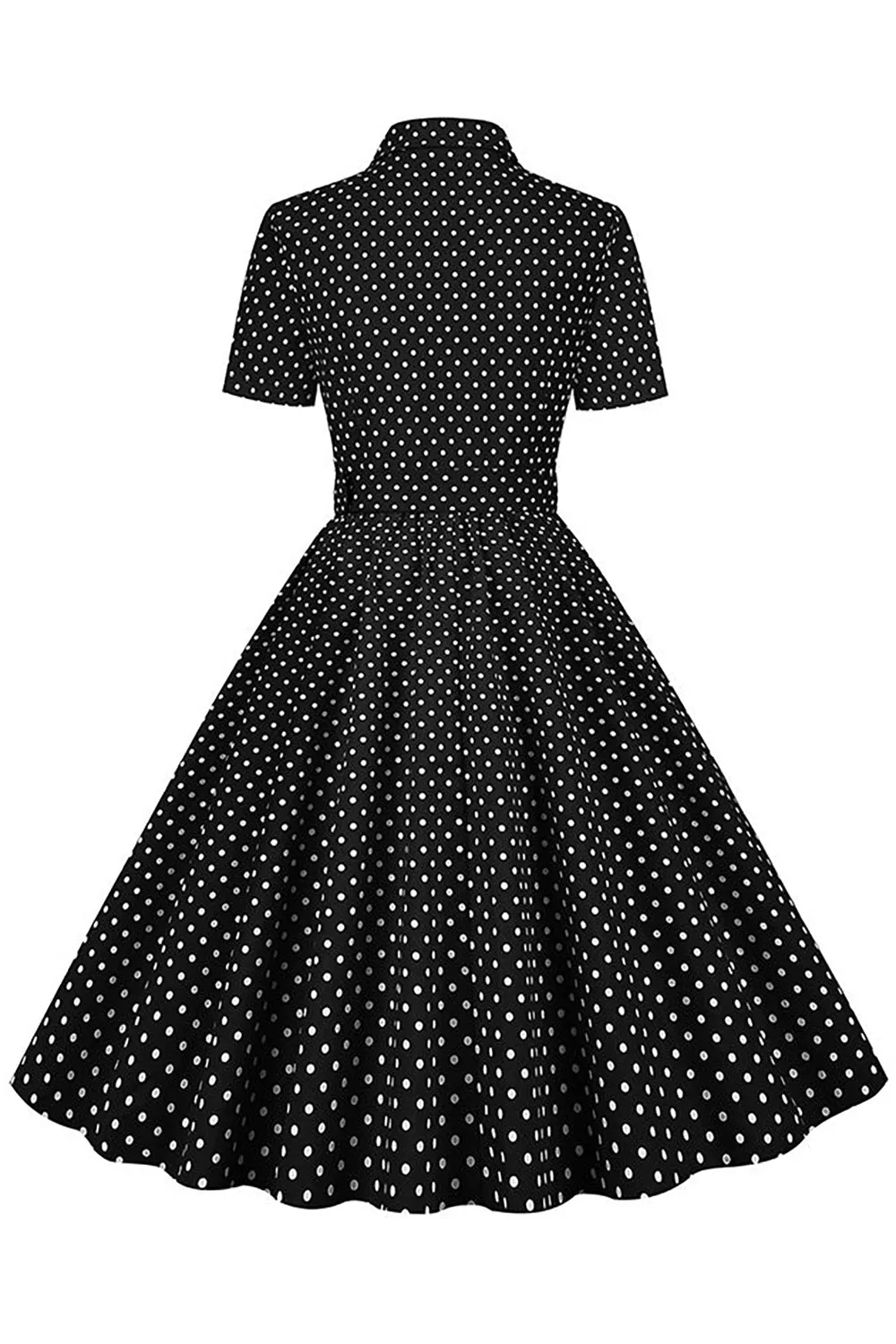 Black Polka Dots Vintage Dress With Short Sleeves sold by Zapaka product image thumbnail 2