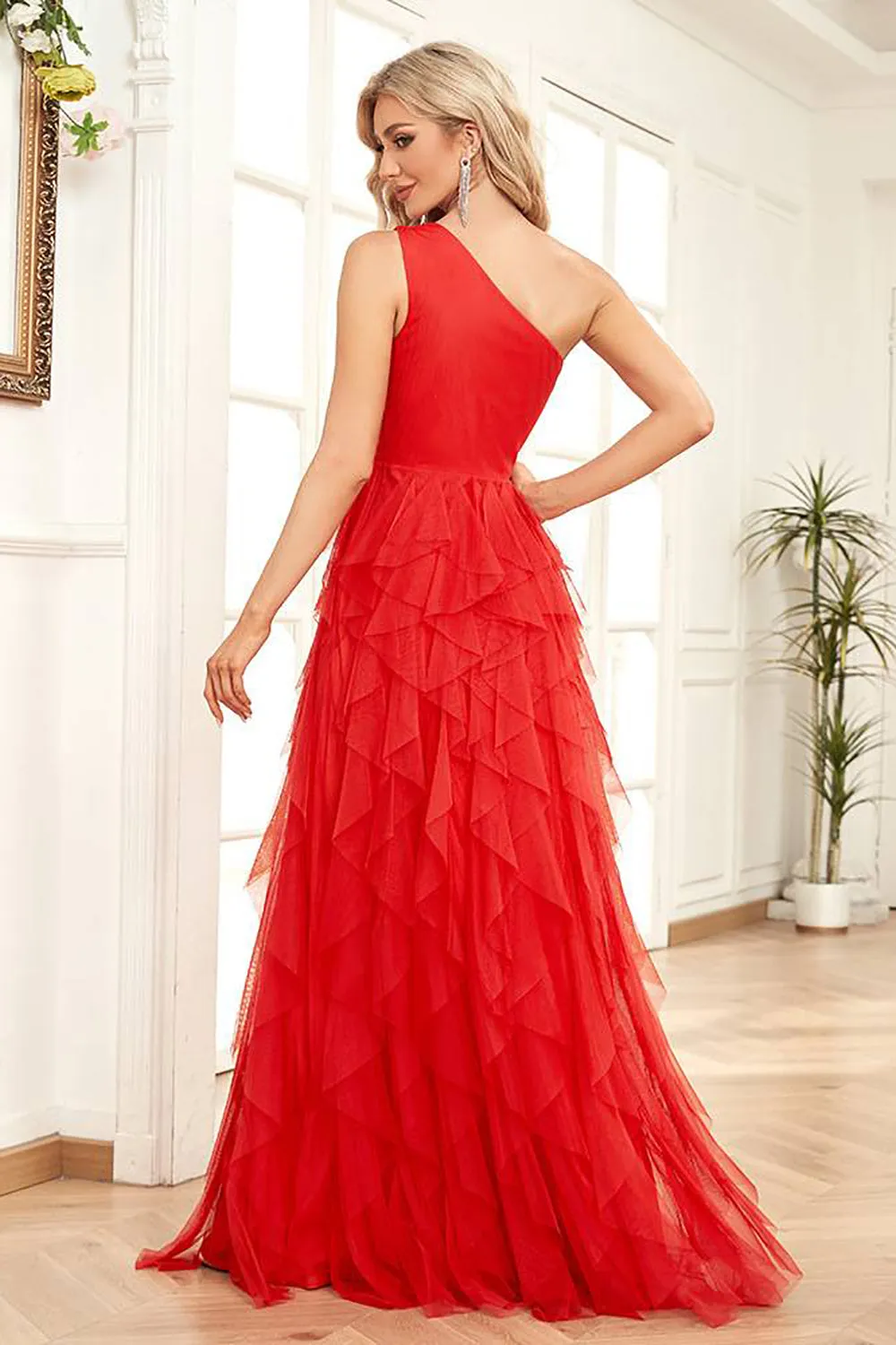 One Shoulder Red Tulle A-Line Formal Dress sold by Zapaka product image thumbnail 2