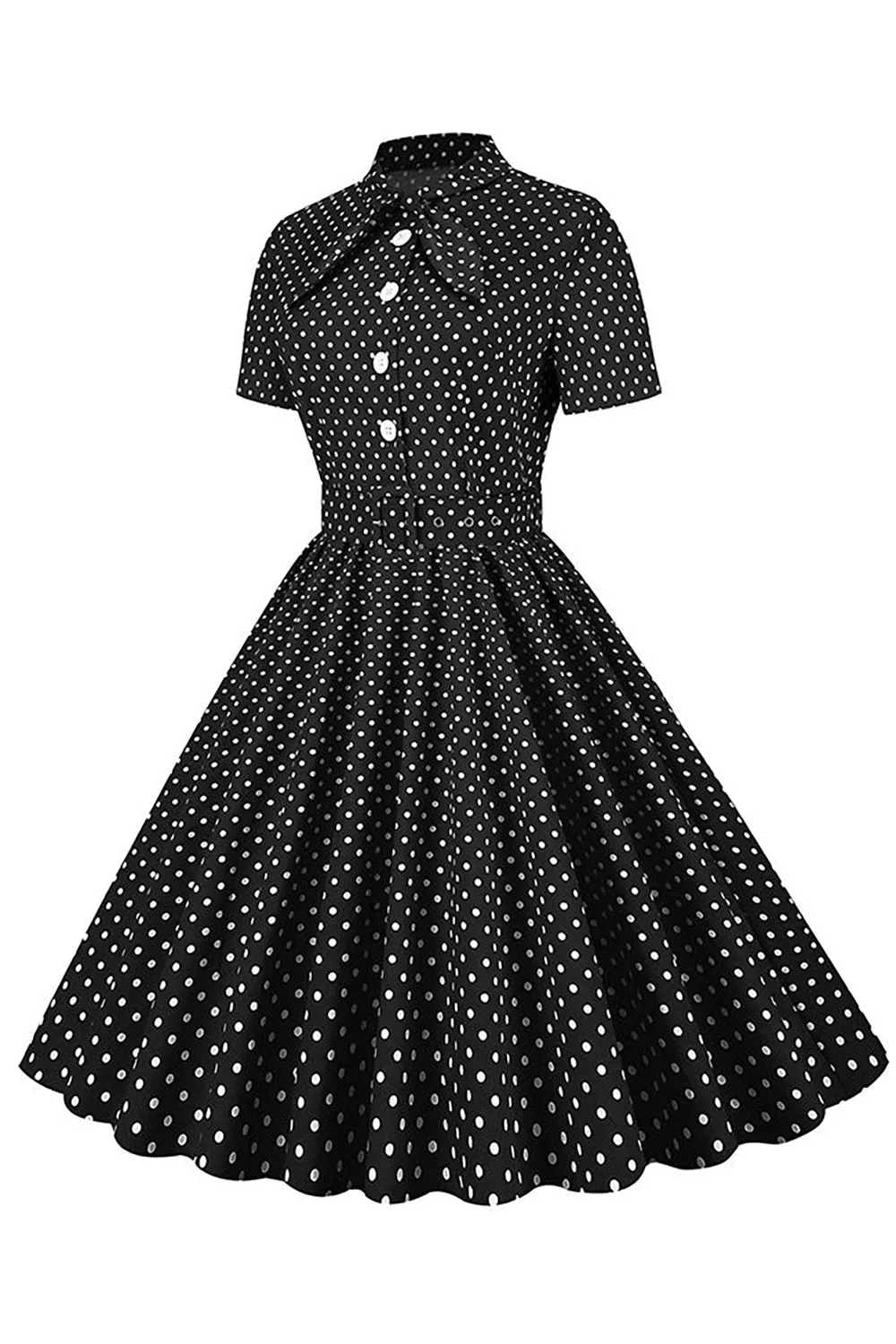 Black Polka Dots Vintage Dress With Short Sleeves sold by Zapaka product image thumbnail 3