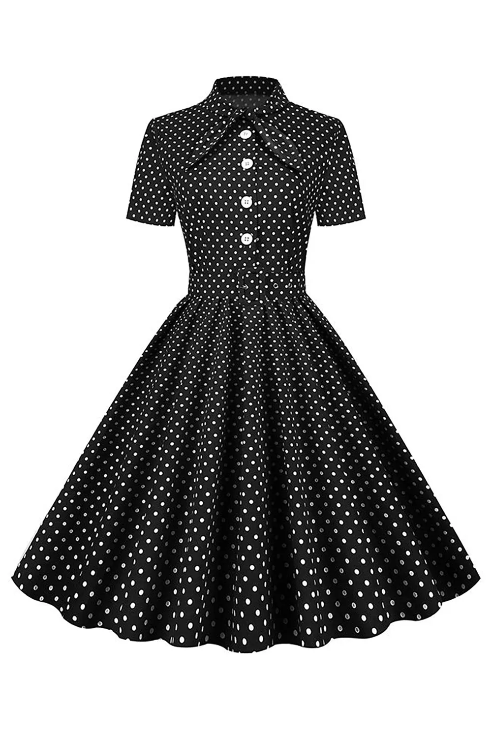Black Polka Dots Vintage Dress With Short Sleeves sold by Zapaka
