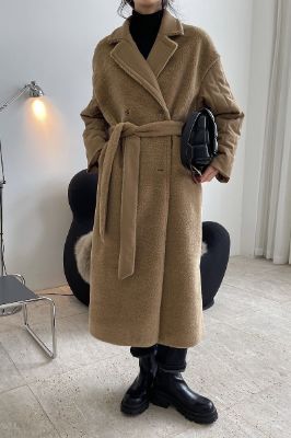 Khaki Notched Lapel Sherpa Long Coat sold by Zapaka
