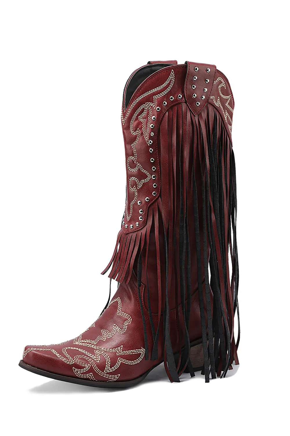 Women's Black Embroidery Tassel Leather Boots sold by Zapaka product image thumbnail 4