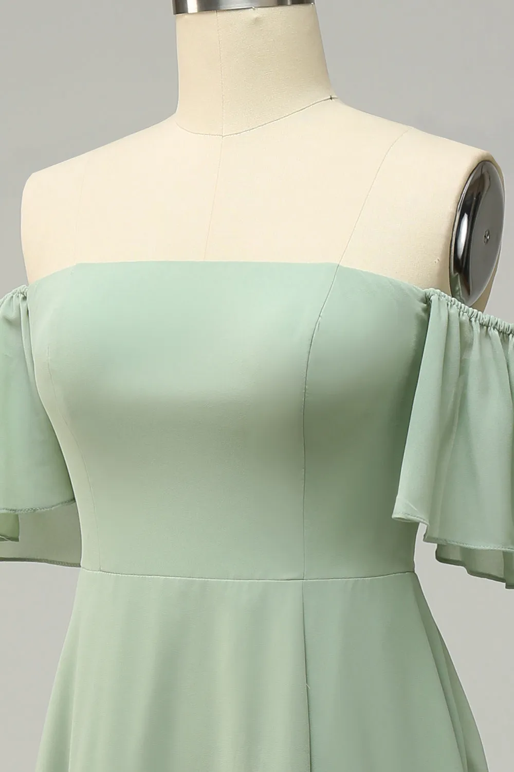A Line Off the Shoulder Green Long Bridesmaid Dress with Ruffles sold by Zapaka product image thumbnail 5