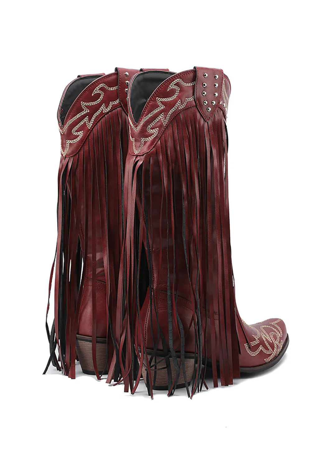 Women's Black Embroidery Tassel Leather Boots sold by Zapaka product image thumbnail 5