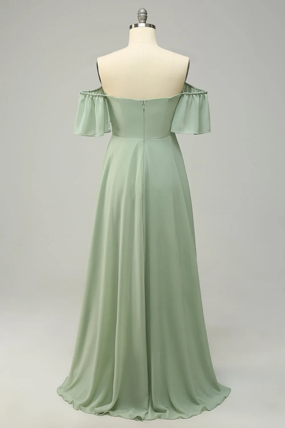 A Line Off the Shoulder Green Long Bridesmaid Dress with Ruffles sold by Zapaka product image thumbnail 2