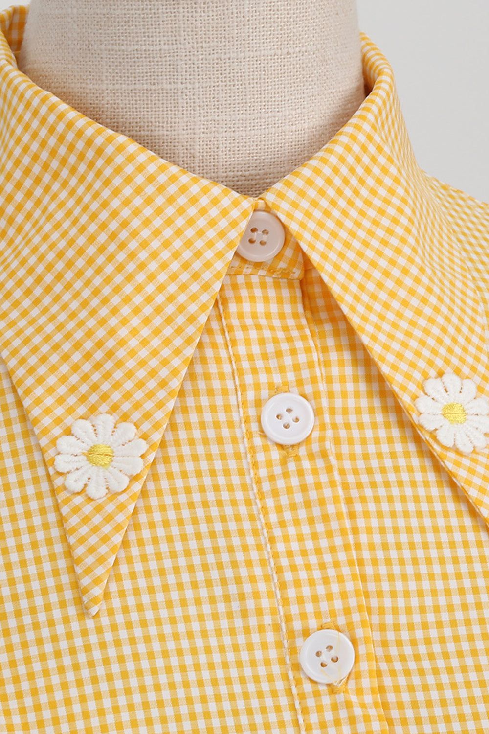 Hepburn Style Yellow Plaid Vintage Dress With Short Sleeves sold by Zapaka product image thumbnail 4