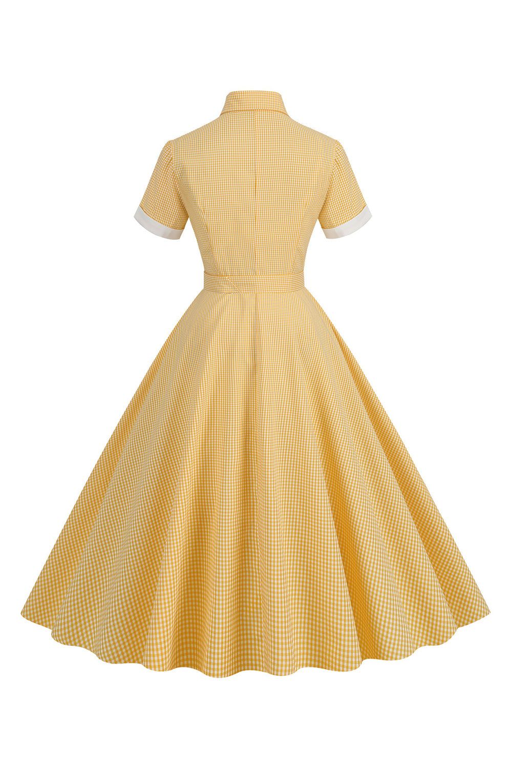 Hepburn Style Yellow Plaid Vintage Dress With Short Sleeves sold by Zapaka product image thumbnail 2