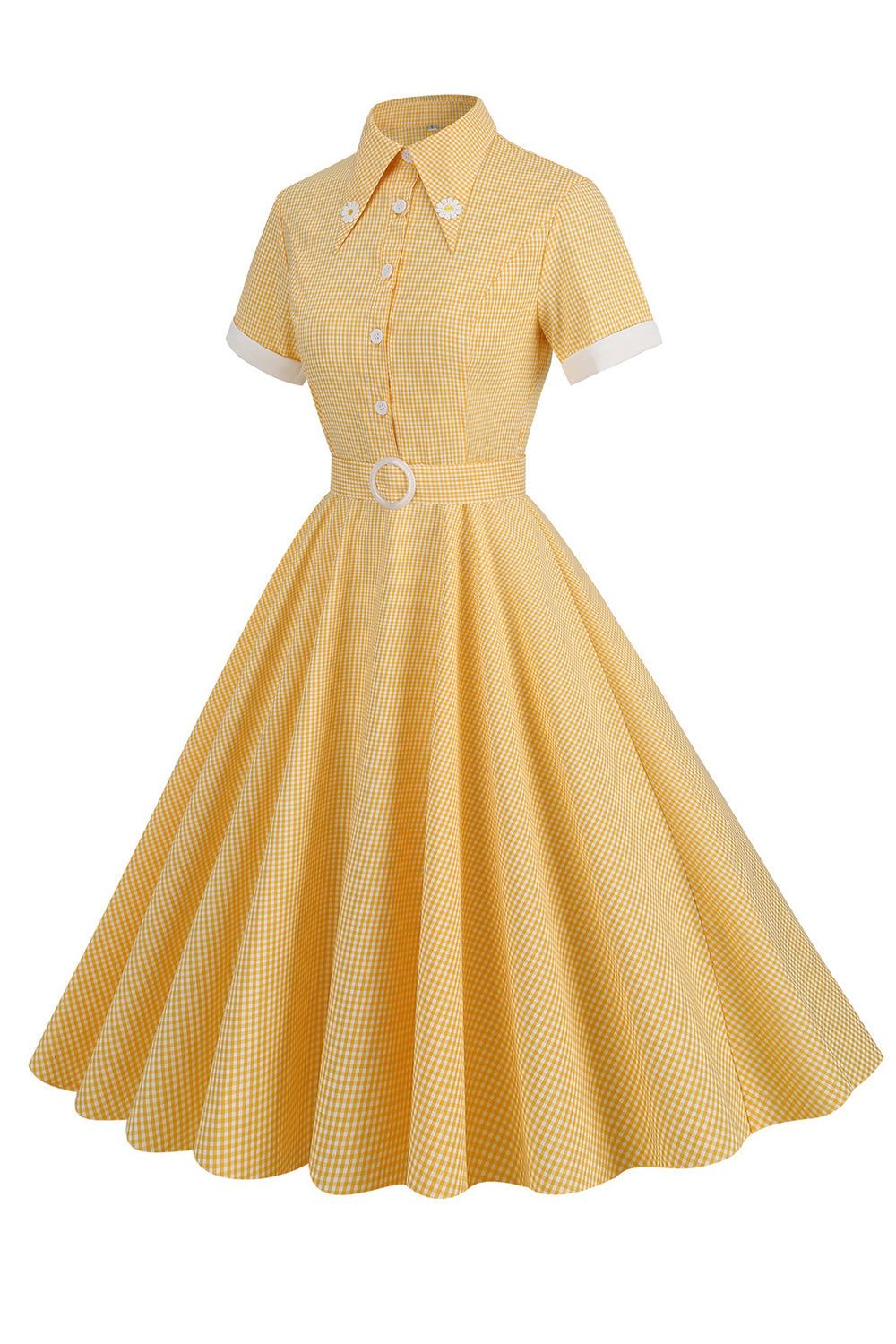 Hepburn Style Yellow Plaid Vintage Dress With Short Sleeves sold by Zapaka product image thumbnail 3