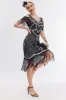 Black Golden Cold Shoulder Fringes 1920s Gatsby Dress with 20s Accessories Set sold by Zapaka