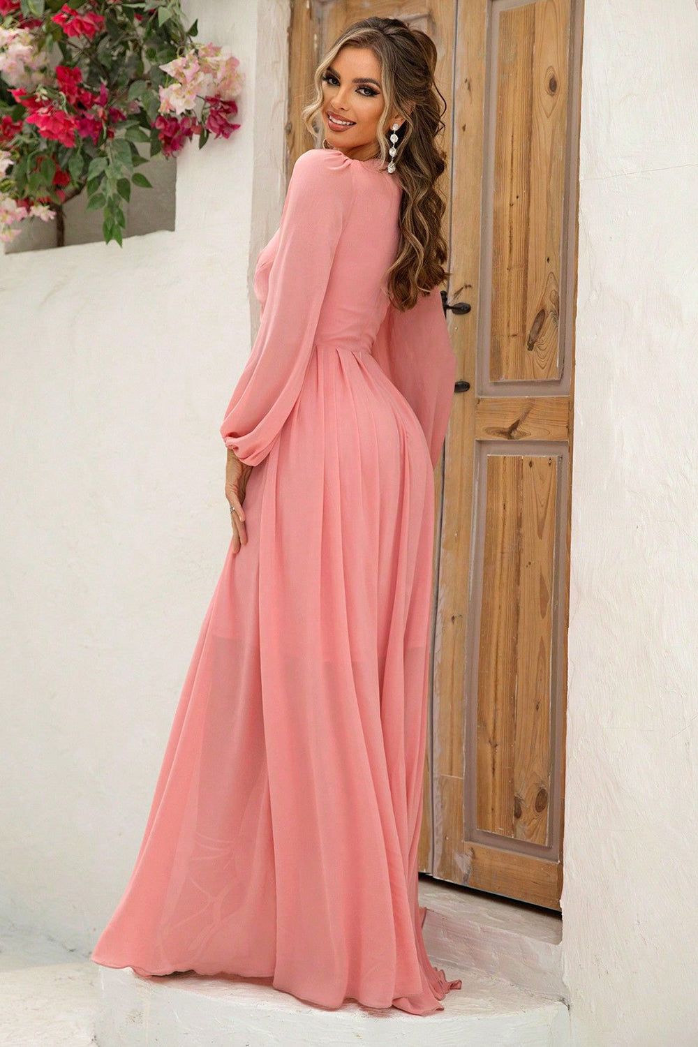 Blush A-Line Long Sleeves V Neck Long Formal Dress sold by Zapaka product image thumbnail 2