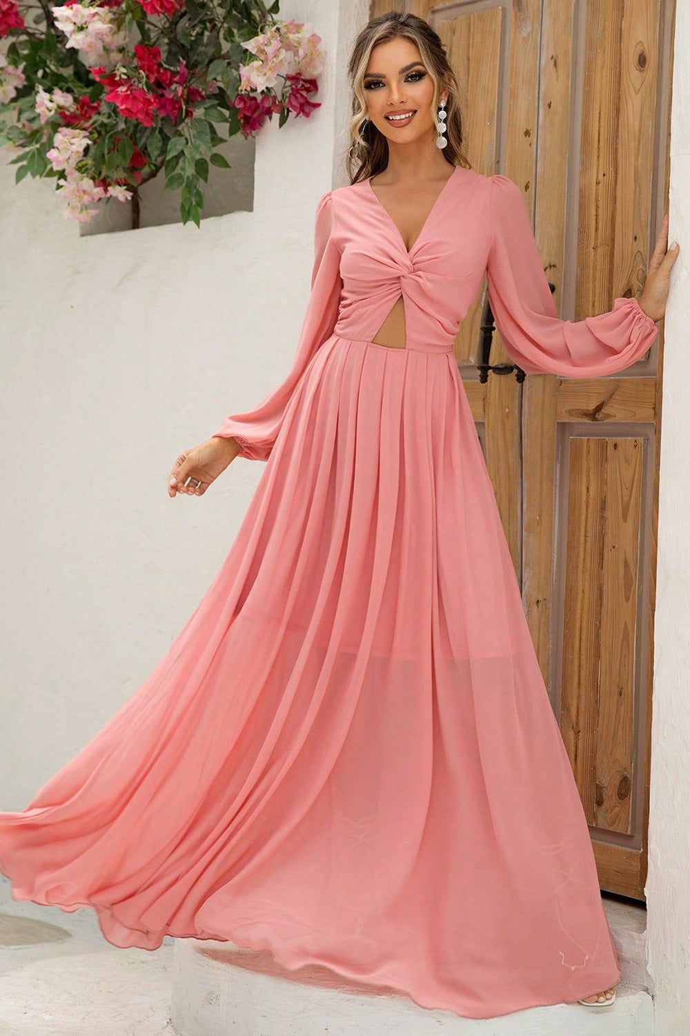Blush A-Line Long Sleeves V Neck Long Formal Dress sold by Zapaka product image thumbnail 5